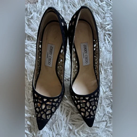 Jimmy Choo black velvet laser cut heels - Picture 4 of 11